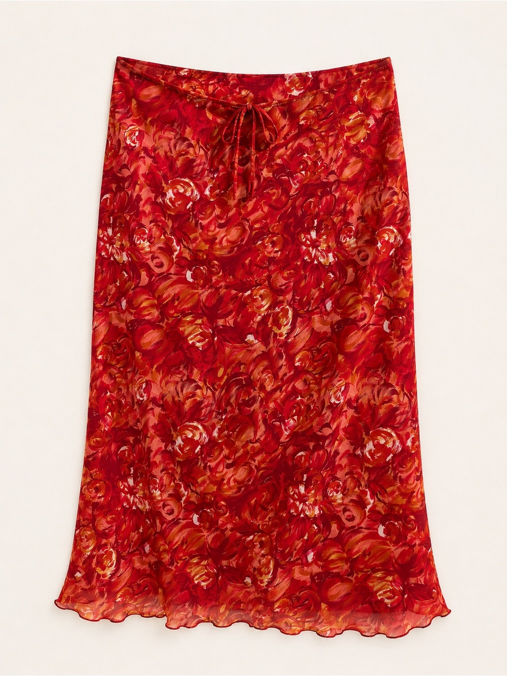 Red Floral Sheer Slip Skirt | Y2K Mesh Midi Skirt | Clio Size L